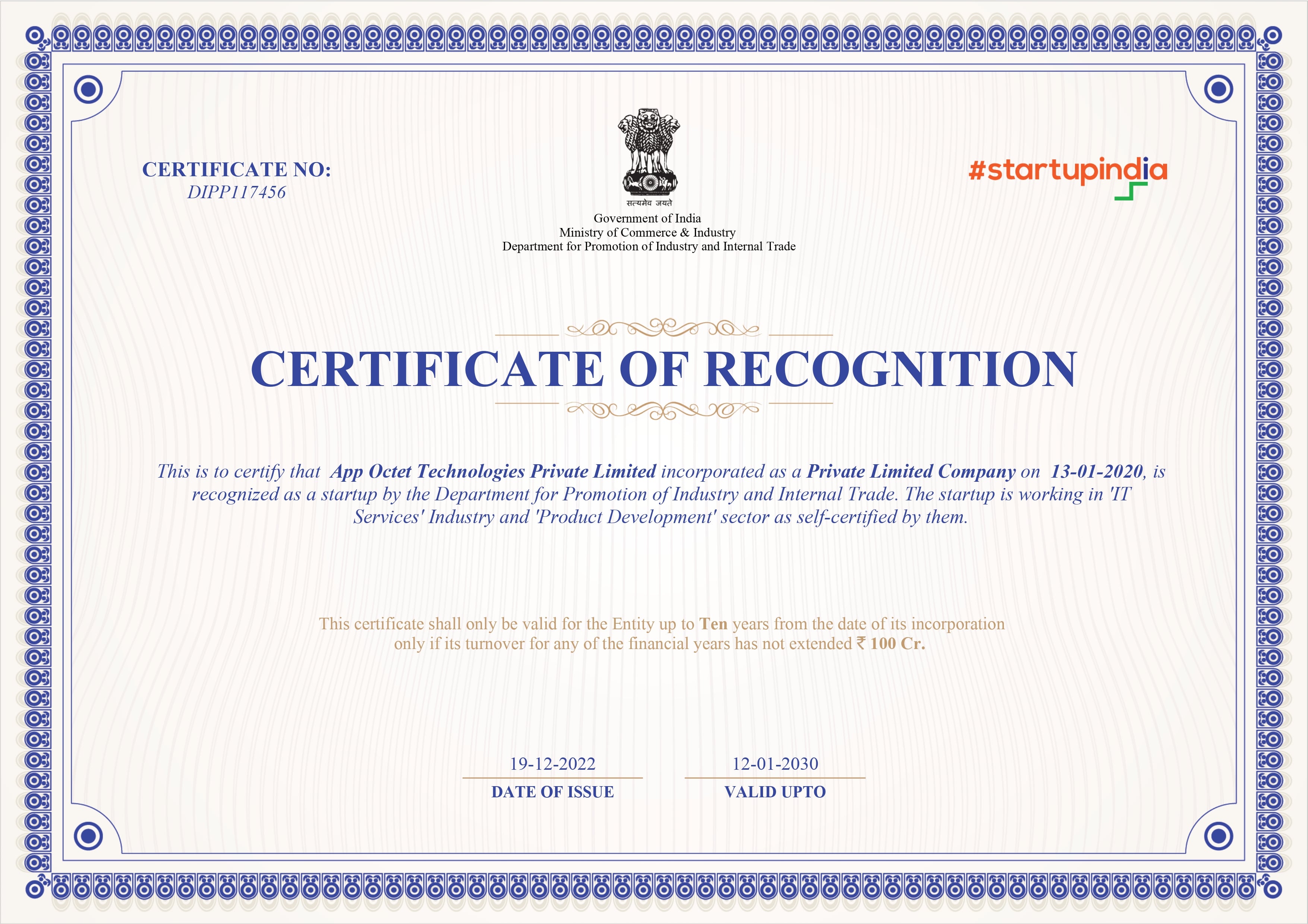 Startup India Certificate